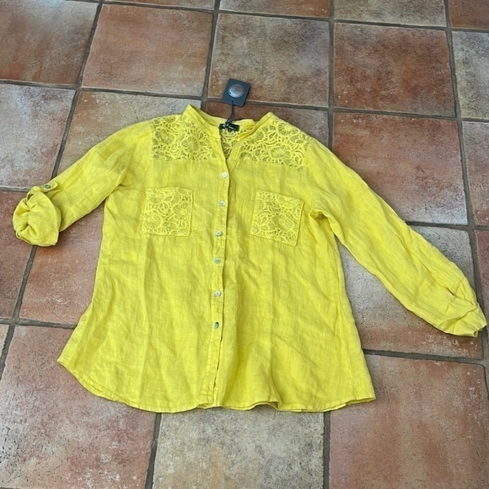 M Made In Italy woven linen button down shirt Yellow XS